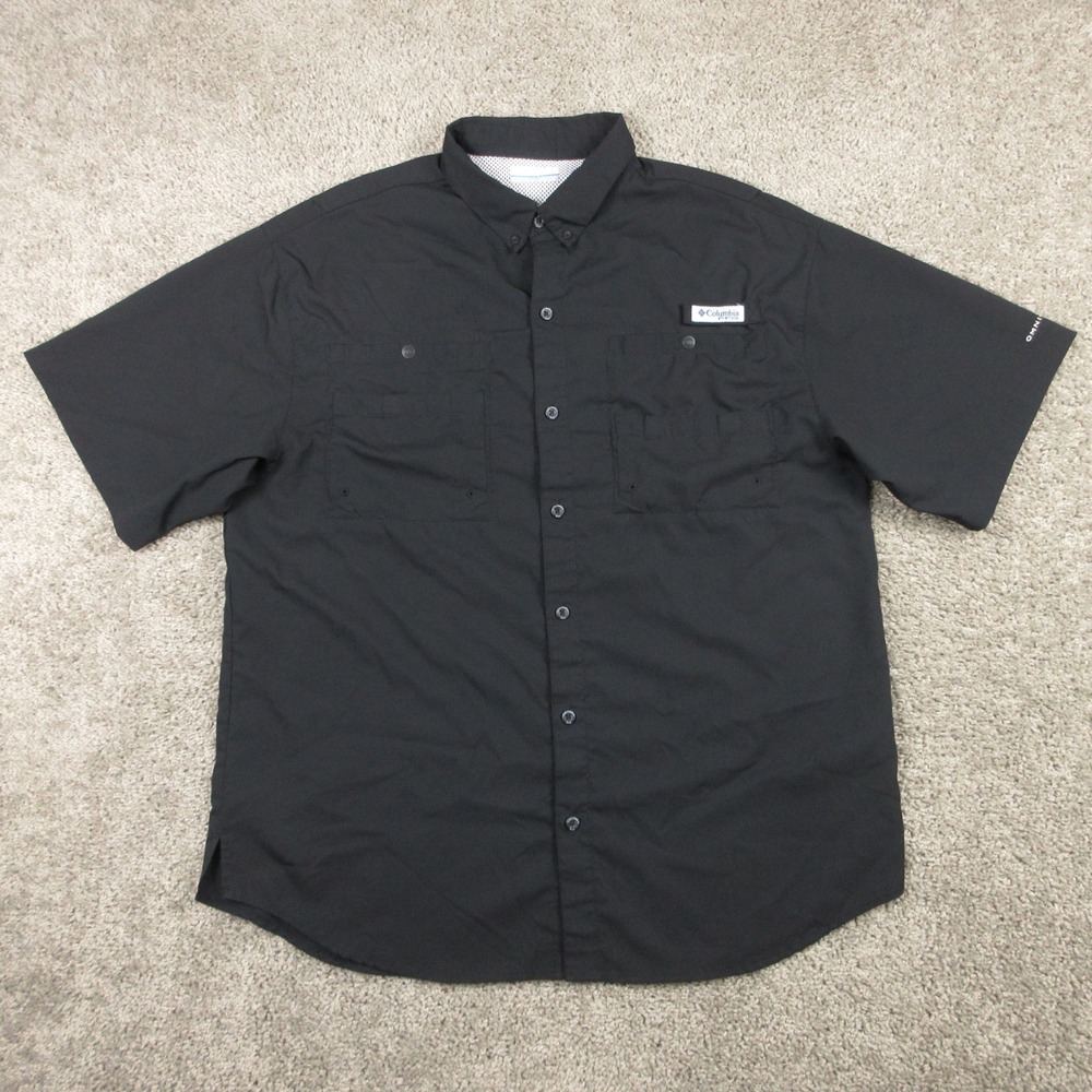 Columbia PFG Shirt Mens Large Black Omni-shade Fishing Outdoor Pockets Button Up